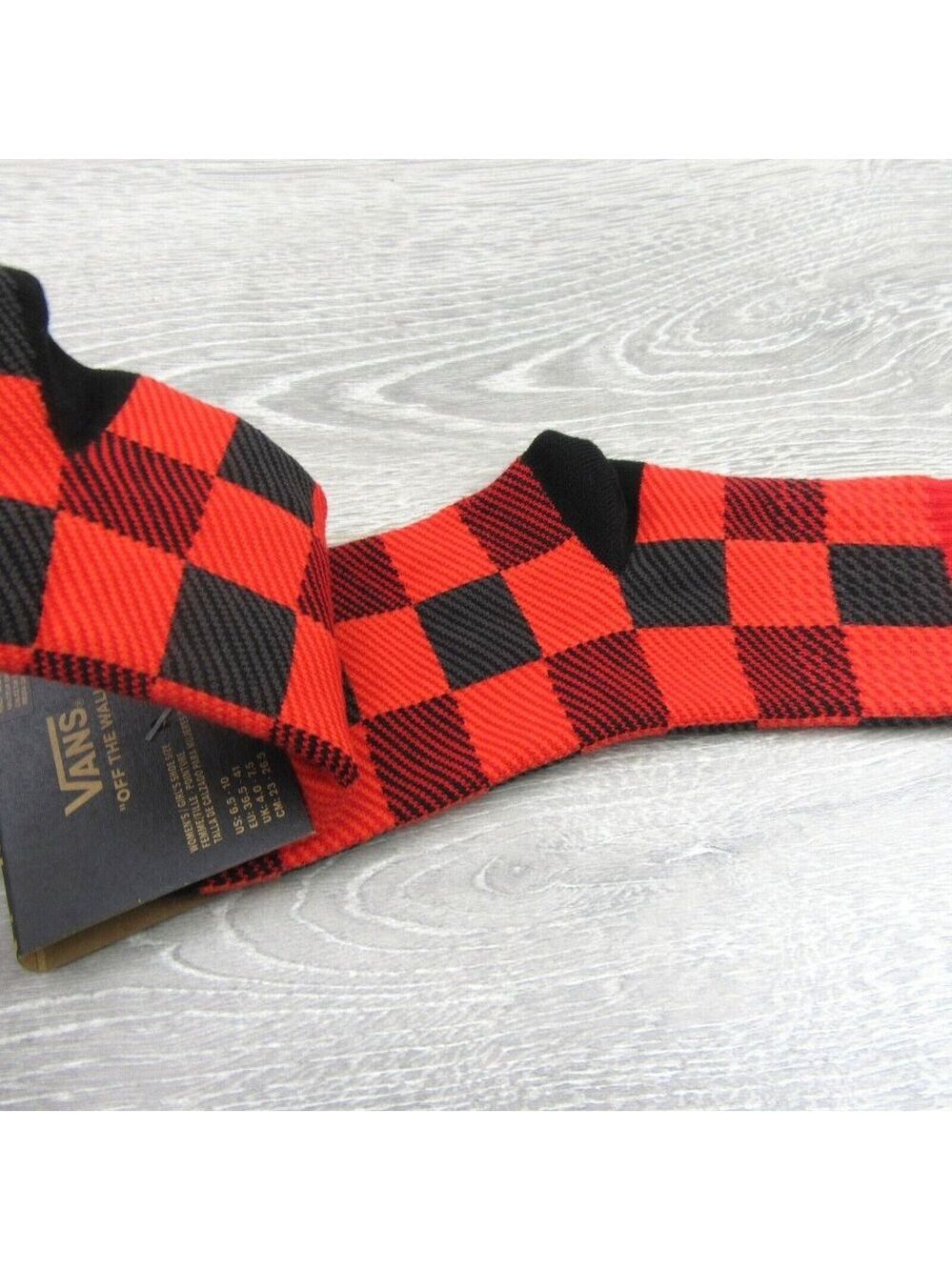 Vans Checkered Plaid Half Crew Socks Women's Size 6.5-10 Red Black (1 Pair) NEW - Picture 7 of 11